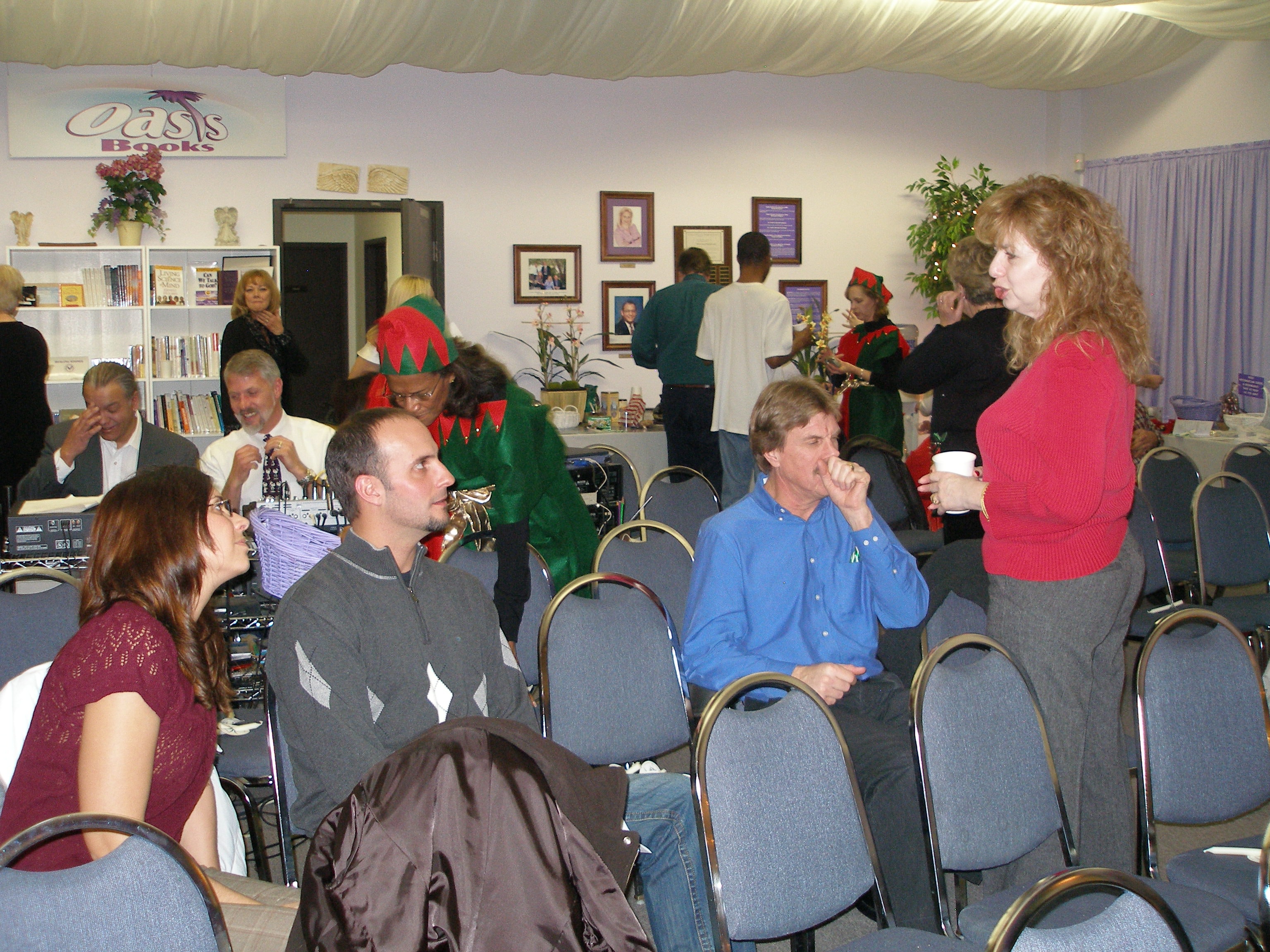 Congregation gathering at Christmas Eve 2008 at Oasis Books
