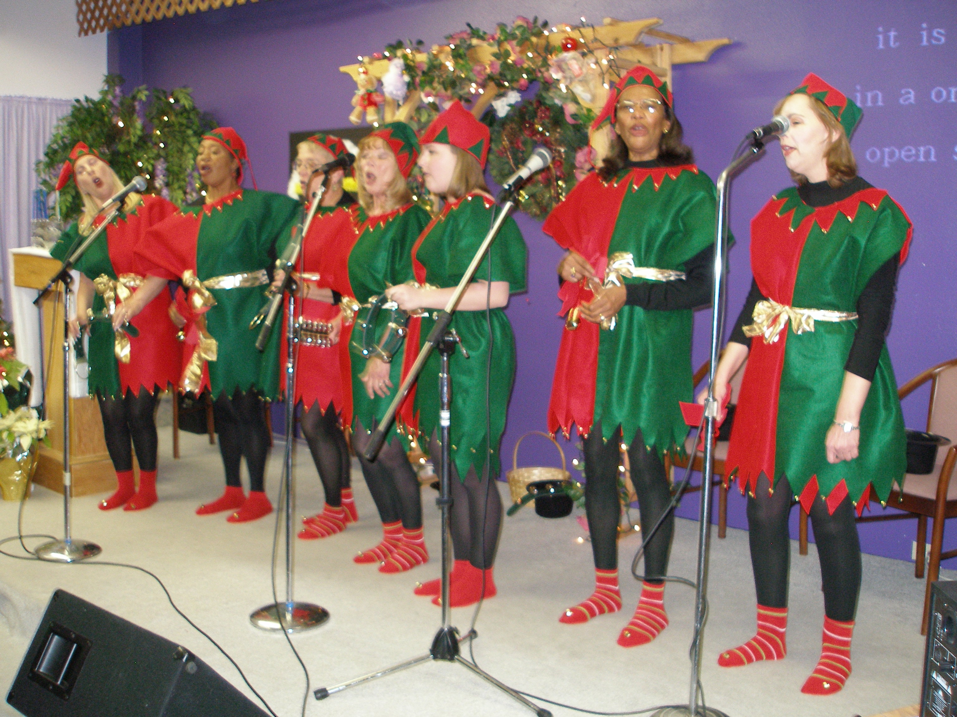 Christmas Eve 2008 carolers in elf costumes